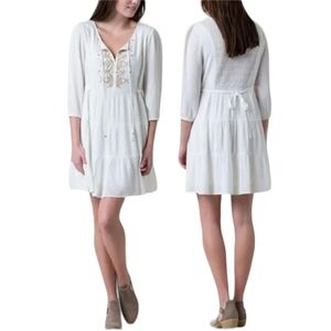 Miss Me Women's‎ Antique White Gold Bead Peasant Flowy Mini Dress Large